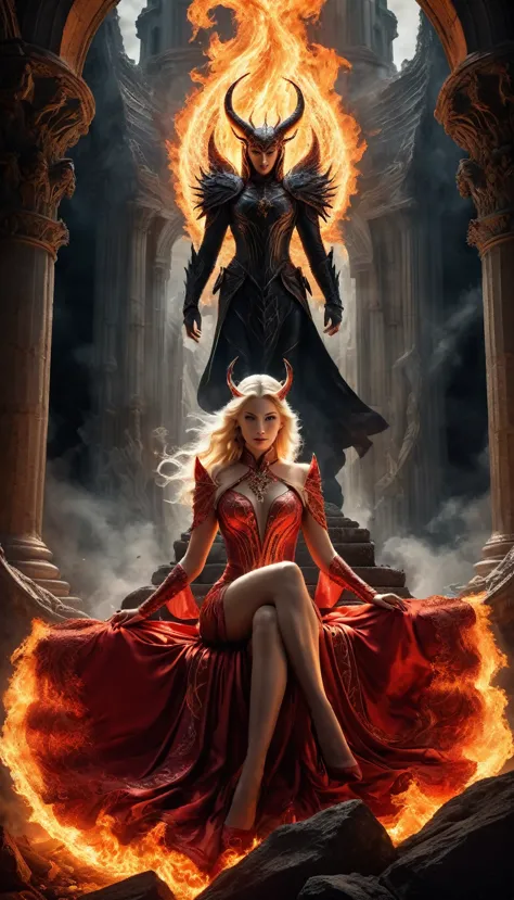 Aux enfers, au sommet d’un immense pilier gigantesque se trouve le trône du pouvoir de la reine des enfers, la femme de Lucifer_...