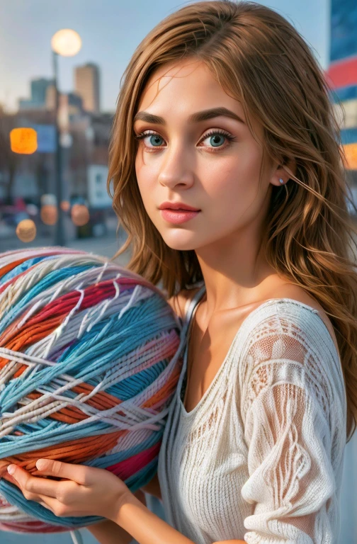 a girl running away from a huge yarn ball,beautiful detailed eyes,beautiful detailed lips,extremely detailed eyes and face,longeyelashes,scared expression,alone,1girl,fantasy,illustration,oil painting,3D rendering,high quality,best quality,4k,8k,highres,masterpiece:1.2,ultra-detailed,realistic,photorealistic,photo-realistic:1.37,HDR,UHD,studio lighting,ultra-fine painting,sharp focus,physically-based rendering,extreme detail description,professional,vivid colors,bokeh,fantasy art,whimsical