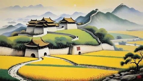 oil paintings《old wall》wu guanzhong，people from yixing, jiangsu，committed to landscape oil painting creation，and explore the nat...