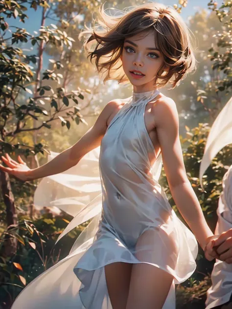 perfect accurate white teeth, very young girl, alisa, loose minidress, sexy dress, see-through transparent dress, perfect small ...