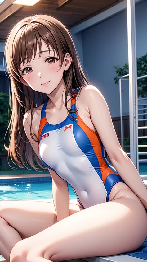 highest quality、high resolution、high definition、hd、indoor pool、poolside、(nitta minami、long hair、medium chest、brown hair、brown ey...