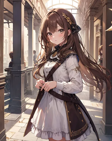 masterpiece,one girl, sparrow, brown haired girl, wearing knight&#39;s armor, curly shorthair, messy hair, black skirt, the body...