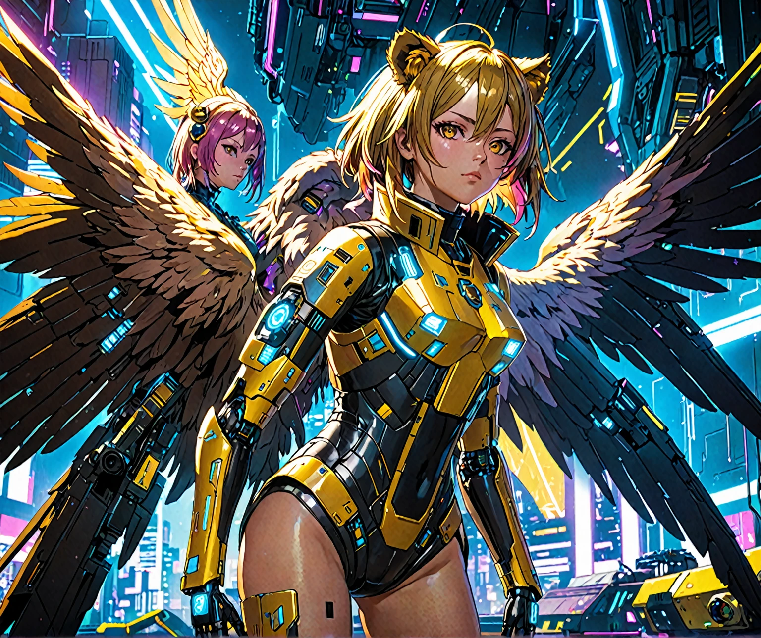 anime artwork (full body:1.5), a woman with the head of a lion and wings by daveemurke in the style ayami kojima in cyberpunk 2077. extremely detailed. 8k resolution. trending on art station. octane render. cinematic lighting. portrait. sharp face. ultra realistic digital concept art. subsurface scattering shiny skin!! tatooine lens flare!!! studio photography. 35mm f1.8 aperture/2.3 dg hsmax. high resolution  cyber anime style, key visual, vibrant, studio anime,  highly detailed, 