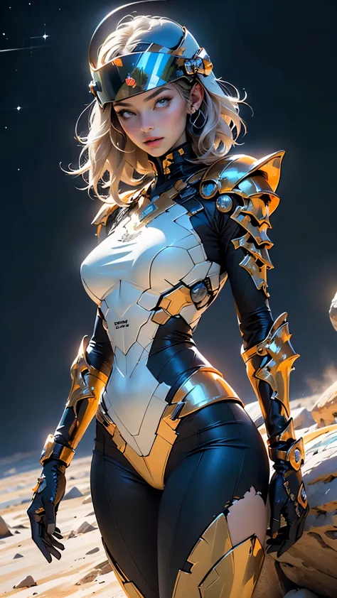 girl,1girl,

(large breasts:1.5),((((platinum blonde hair, hair under the helmet)))),(((gold_eyes:1.3))),intricate eyes,beautiful detailed eyes,symmetrical eyes,((((tan,dark skin,black skin:1.35,dark-skinned_female,dark skin:1.3,ebony skin,lustrous skin:1.5,bright skin: 1.5,shiny skin,very shiny skin,shiny body)))),(spider lower abdomen,narrow waist,wide hip,athletic body,inflated legs,thick thighs),(((detailed face))),beautiful detailed lips,

cute,slutty,sensual,seductive look,seductive,((erotic)),(((nsfw))),

A woman in armor,full armor,helmet,armor,breastplate,delicate,(huge helmet:1.4),lush detail,shoulder pads,Small leather panties,Torn rugby team t-shirt,almost naked,minimal clothing,Metal protection on arms, armor painted with aggressive graphics,1 cute girl with technical clothes,((mechanical spider parts,circles,fractals on her clothes)),(((orange armor,orange theme clothes,intricate armor))),

dynamic and seductive pose,looking at viewer,embarrassed,centered,scale to fit dimensions,Rule of thirds,

((Fantastical Bridge Ancient:1.5, dark stone-built, Glowing blue:1.5)),((Starry sky,Unknown constellations)),(Night, Silence,Mystery),((Dark tones in the background)),((broken earth,asteroid field:1.5)),(jagged dark rocks boulders and debris shooting into the air:1.3),Extraterrestrial scenery,dark asteroid belt,surrounded by several dark asteroids glowing with fiery auras, vast and mysterious universe,cosmic landscape,mysterious planet,scenery:1.25,((intricate scenery)),(black background, stars that do not shine, sense of space),

(Glossy Ancient ornaments),highres,sharp focus,(ultra detailed,extremely detailed),(photorealistic artwork:1.37),(extremely detailed CG unity 8k wallpaper),(((vibrant colors,vibrant theme))),(intricate),(masterpiece),(best quality),artistic photography,(photography taken by sldr),(intricate background),perfect rendered face,perfect face details,realistic face,photo realistic,((intricate detail)),(((realism))),
