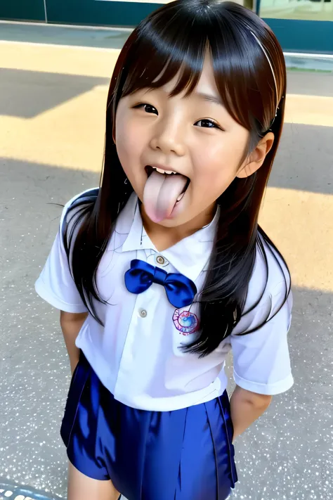 Korean,10 years old,,woman,Show only the face,smile,Open your mouth and eyes wide,stick your long tongue out of your mouth