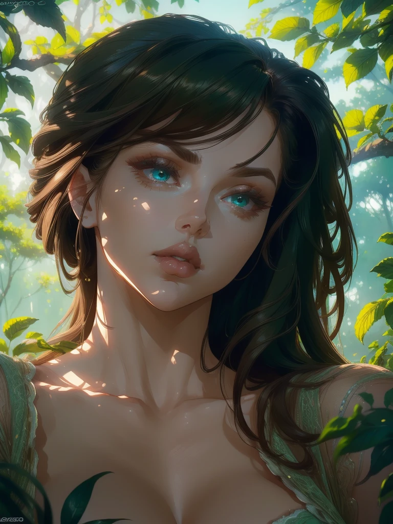 a casual woman, cinematic lighting, highly detailed, photorealistic, 8k, HDR, beautiful detailed eyes, beautiful detailed lips, extremely detailed face, long eyelashes, warm color tones, natural lighting, soft focus, elegant, minimalist, relaxed pose, natural environment, green foliage, outdoor scene