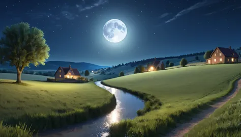 night,countryside,star,moon,Highest quality, 8k, High resolution, masterpiece:1.2, Very detailed, Realistic:1.37, High resolution, 超High resolution, Very detailed, Professional, Vibrant colors
