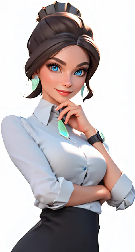 masterpiece, best quality, 3d rendering work, 3dMM style, close up, portrait, 3d, Serious and beautiful secretary，Beautiful Skin,Secretary outfit， light colored eyes, sweet smile,   