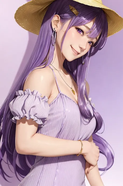 yuri, purple eyes, hair ornament, long hair, hair clip, purple hair, hair intake, sidelocks, bangs, hair between eyes, smiling, ...