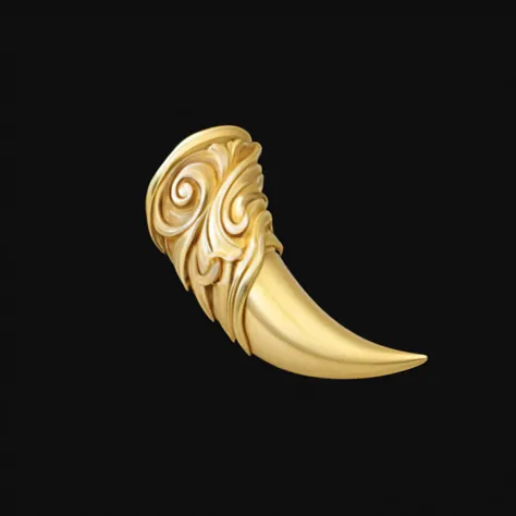 there is a gold trumpet with a design on it, animal trumpet, half - demon trumpet, gold ram trumpets, Carved bone ruffles, fractal Ivory carved ruffles, oni trumpets, Ivory carved ruffles, Long, thick, shiny golden beak, loki trumpets, Māori ornaments, dragon fangs, Ivory Carving, trumpets, The hilt of the sword is inlaid with gorgeous gems, demon trumpet, golden pommel, trumpet