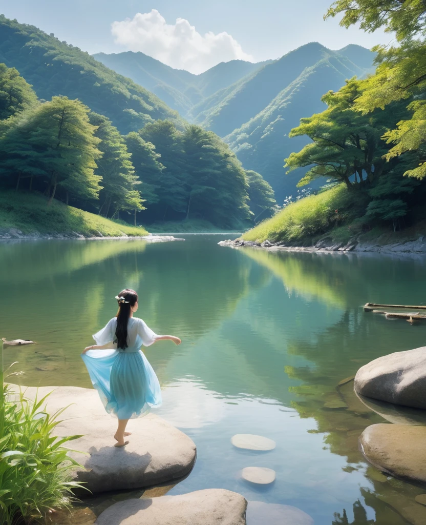 Frolicking by the water in the mountains、Two fairies