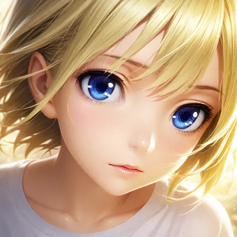 portrait, Practical, blue eyes, Blonde hair, Mid-chest, 4K resolution, High quality CG, Beautiful CG, Soft Light, Octane Renderi...