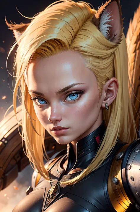 a beautiful neko android 18, detailed facial features, detailed eyes, detailed lips, detailed nose, detailed face, long eyelashe...