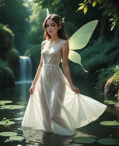 two fairies playing by the water、see-through dress、easygoing