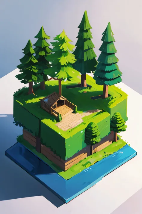 Isometric hand drawn trees