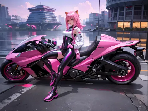 Full body like，Anime girl with pink hair and futuristic costume in the city, Hyper-realistic cyberpunk style, cyberpunk anime girl, Digital cyberpunk anime art, dreamy cyberpunk girl, Anime style. 8K, female cyberpunk anime girl, digitl cyberpunk - anime art, portrait anime space cadet girl, the cyberpunk girl portrait, beautiful cyberpunk girl face, anime styled 3d, photorealistic anime girl rendering，(RAW photo:1.2)，camel-toe，Hollow-out on，sweat leggs，， Smooth pink skin, shiny metallic glossy skin, Shiny, 　spread their legs　M-shaped legs,angry look,sullenness,Irritated， all over body，Full body like