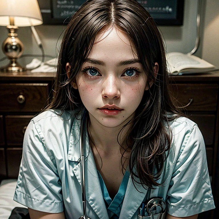 Beautifully detailed nurse、One girl、Nurse uniform、Stethoscope、hospital、Medical equipment、Very detailedな顔、Beautifully detailed eyes、Beautifully detailed lips、Very detailedで複雑な顔の特徴、Photorealistic、8k、Highest quality、masterpiece、Cinematic lighting、Dramatic lighting、Bright colors、Real、Very detailed