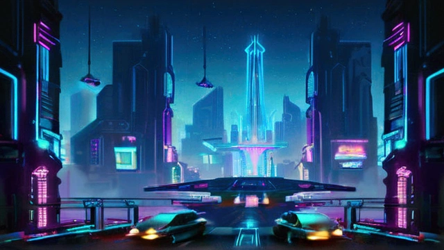 ```
"A futuristic cyberpunk cityscape at night, with neon lights illuminating the buildings, flying cars, and holographic advertisements. The scene should be filled with vibrant colors like electric blue, neon pink, and bright green, with a dark, moody atmosphere. Include elements like robotic figures, digital billboards, and sleek, high-tech architecture."
high quality、masterpiece、Bright
```