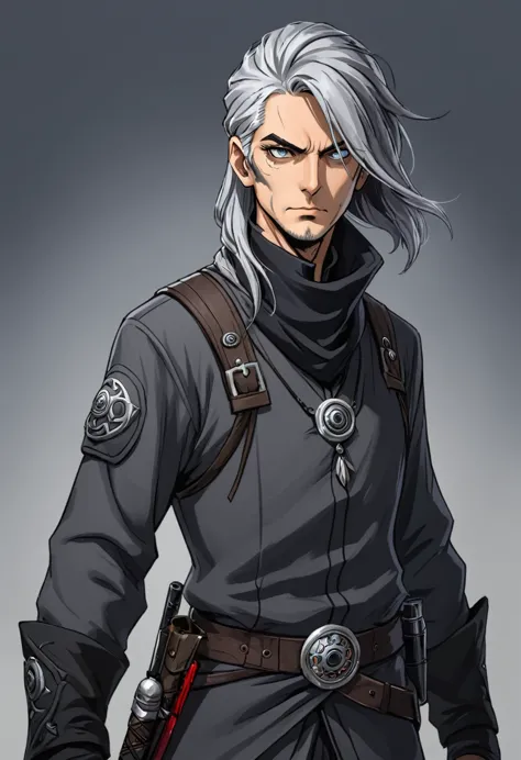 gray hair three eyed assassin male