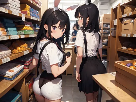 highest quality, tabletop, game cg, 複数のgirl, 6+girl, butt, from behind, bunny ears, rabbit&#39;s tail, leotard, 6人のgirl, 6人のgirl...