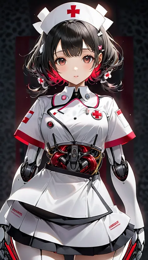 cool and cute nurse robot with streamlined form, nurse uniform, can do anything, special effects