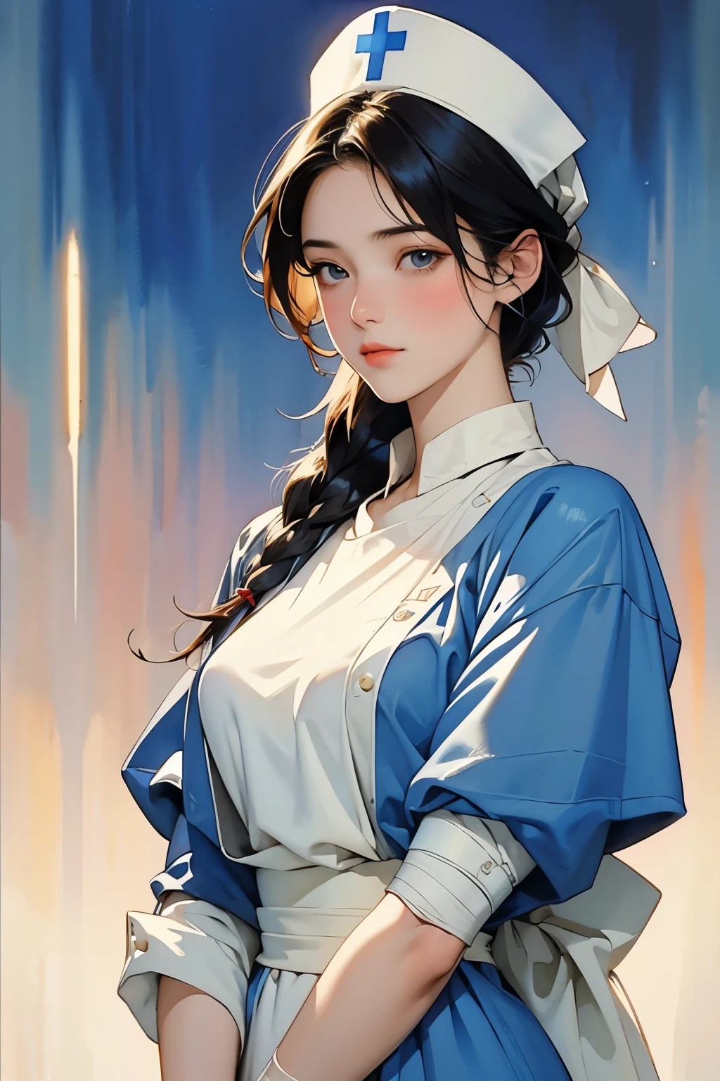 (A very beautiful 17 year old nurse is busy at work:1.2), (Full body portrait:1.2)、(crimean war、field hospital、Nightingale:1.4)、(bandage、Medicine set、disinfect、Medical Equipment:1.2)、Beautiful and fair、Glowing Skin, Nice, bright, Refreshing and gentle look, Perfect beautiful face、Beautiful shiny bangs, Braided Hair、Small breasts，Nurse cap、Simple uniform，Soft Light、classical、Vintage、(Watercolor of singer Sargent)、(Highest quality、masterpiece)、