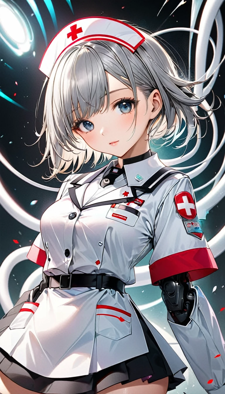 cool and cute nurse android with streamlined form, nurse uniform, can do anything, special effects