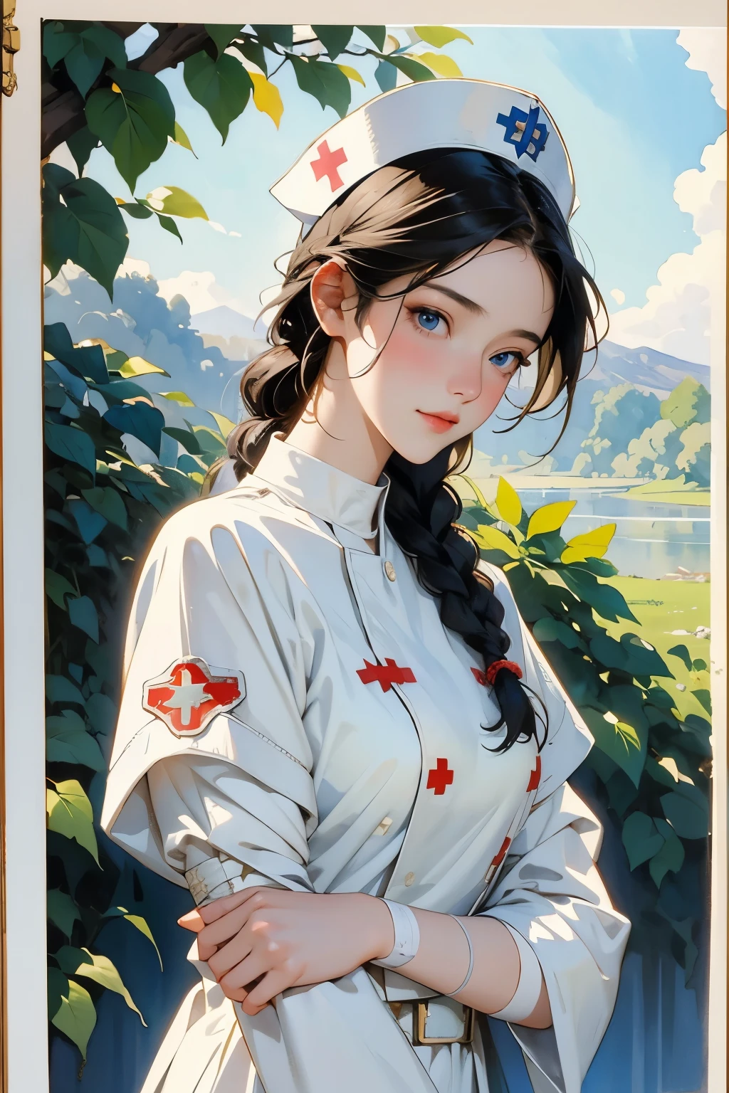 (A very beautiful 17 year old nurse is busy at work:1.2), (Full body portrait:1.2)、(crimean war、field hospital、Nightingale:1.4)、(bandage、Medicine set、disinfect、Medical Equipment:1.2)、Beautiful and fair、Glowing Skin, Nice, bright, Refreshing and gentle look, Perfect beautiful face、Beautiful shiny bangs, Braided Hair、Small breasts，Nurse cap、Simple uniform，Soft Light、classical、Vintage、(Watercolor of singer Sargent)、(Highest quality、masterpiece)、