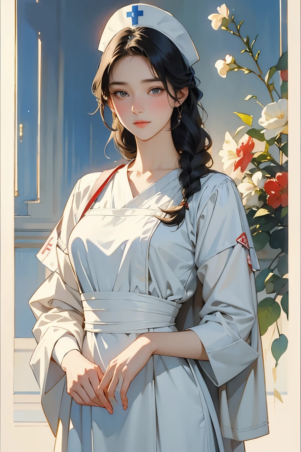 (A very beautiful 17 year old nurse is busy at work:1.2), (Full body portrait:1.2)、(crimean war、field hospital、Nightingale:1.4)、(bandage、Medicine set、disinfect、Medical Equipment:1.2)、Beautiful and fair、Glowing Skin, Nice, bright, Refreshing and gentle look, Perfect beautiful face、Beautiful shiny bangs, Braided Hair、Small breasts，Nurse cap、Simple uniform，Soft Light、classical、Vintage、(Watercolor of singer Sargent)、(Highest quality、masterpiece)、