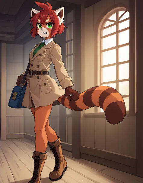 solo, score_9, score_8_up, score_7_up, kemono style, kimiko, an anthro furry red panda girl, red furry body, red panda tail, , b...