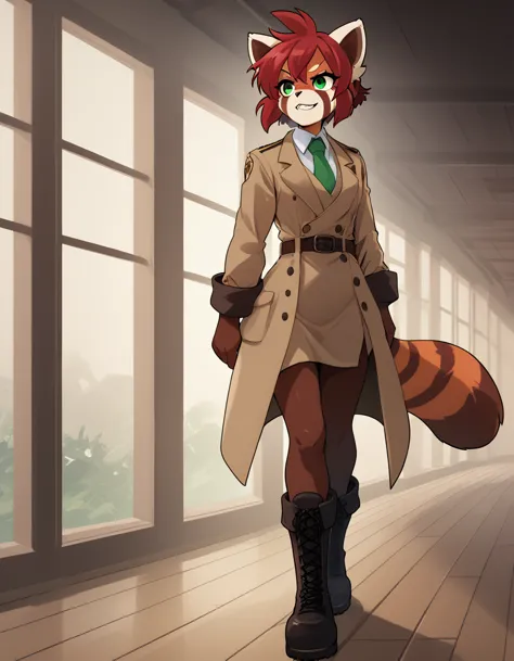 solo, score_9, score_8_up, score_7_up, kemono style, kimiko, an anthro furry red panda girl, red furry body, red panda tail, , b...