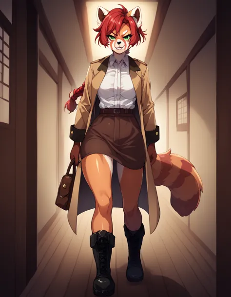 solo, score_9, score_8_up, score_7_up, kemono style, kimiko, an anthro furry red panda girl, red furry body, red panda tail, , b...