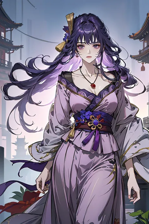 Best quality at best, Ultra-high resolution, (((1 girl))), (Long purple hair), (violet eyes), (Chinese clothes), (((Red Flowers ...