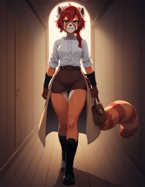 solo, score_9, score_8_up, score_7_up, kemono style, kimiko, an anthro furry red panda girl, red furry body, red panda tail, , b...