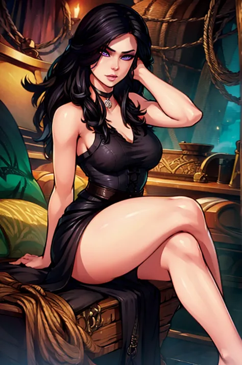 yennefer - sexy thick female with black hair and lilac eyes, sexy thick body, thick legs