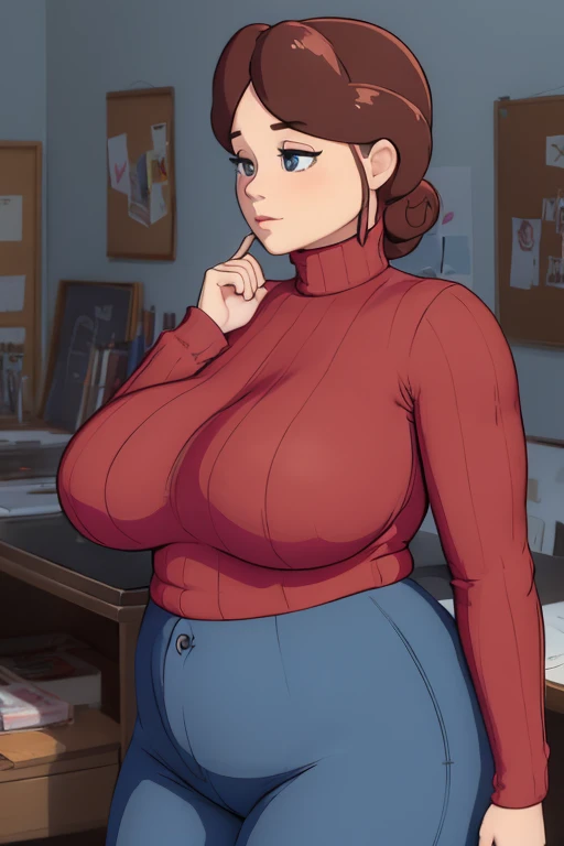 simon. very short hairstyle. choker. BBW. BBW. wedding goddess jean pants red sweater with turtleneck long sleeves knitted big tits