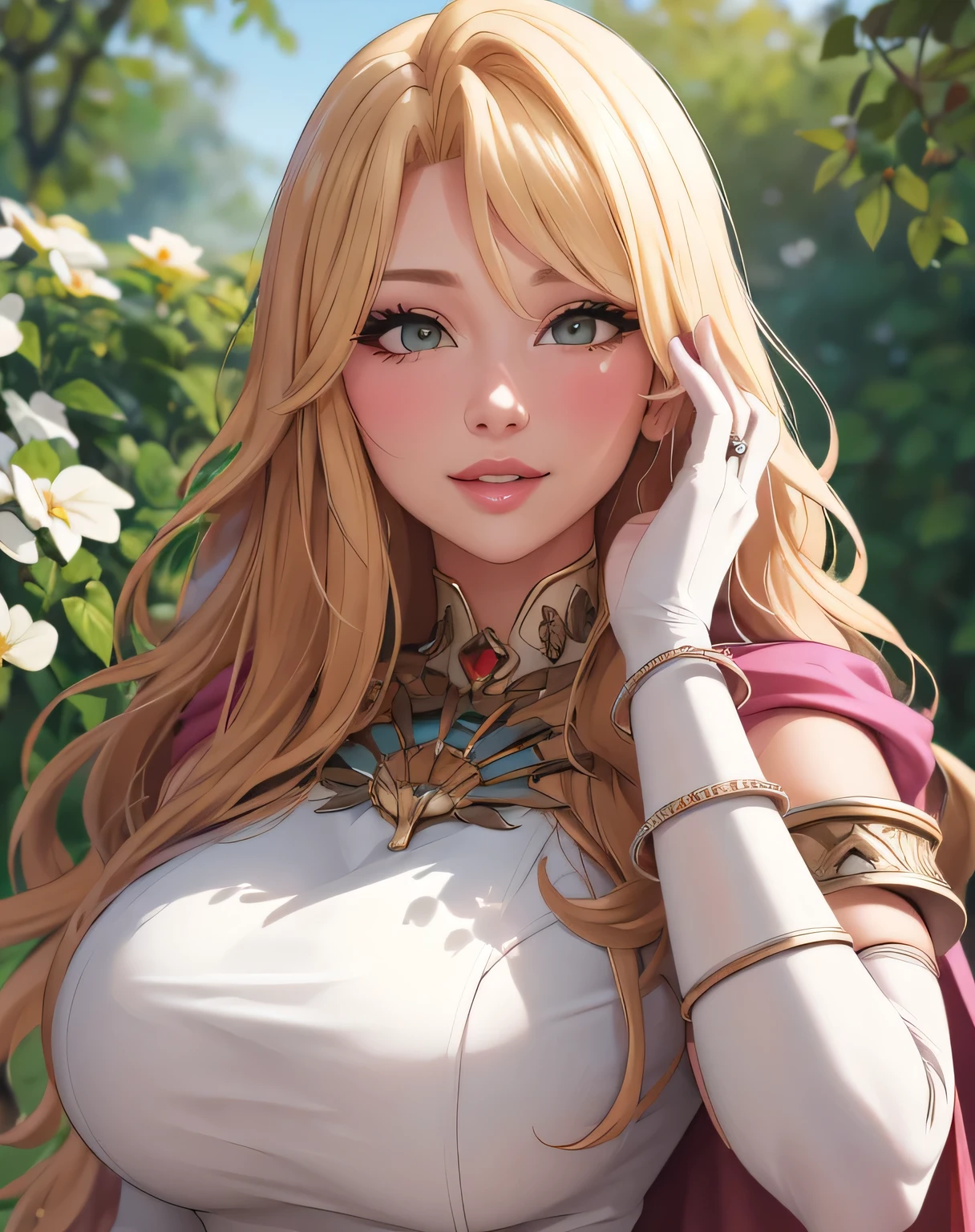 fe_elimine, white dress, elbow gloves, single glove, long dress, cape, jewelry, white gloves, armlet, bracelet, circlet, gold trim, (masterpiece, best quality, ultra-detailed), realistic style, very close up shot 2.0, garden 2.0, looking at viewer 2.0, perfect eyes 2.0, blushing, face shot 2.0, very close up shot 2.0, face shot 2.0, very close up shot 2.0, face shot 2.0, cute nose, very sexy smile 2.0, very luscious lips 2.0, very heavy eyeshadow 2.0, very heavy makeup 2.0, round face, very thick lips 2.0, very glossy lips 2.0, very pouty lips 2.0, shiny skin, lustrous skin 2.0, plump lips 2.0, very sexy 2.0, very flirty 2.0, very pretty 2.0, very beautiful 2.0, face shot 2.0, very close up shot 2.0, looking at viewer 2.0, looking at viewer 2.0, very sexy smile 2.0, very luscious lips 2.0, very heavy eyeshadow 2.0, very heavy makeup 2.0, round face, very thick lips 2.0, very glossy lips 2.0, very pouty lips 2.0, shiny skin, lustrous skin 2.0, plump lips 2.0, very sexy 2.0, very flirty 2.0, very pretty 2.0, very beautiful 2.0, face shot 2.0, very close up shot 2.0, face shot 2.0, very close up shot 2.0, very heavy eyeshadow 2.0, very heavy makeup 2.0, round face, very thick lips 2.0, very glossy lips 2.0, very pouty lips 2.0, shiny skin, lustrous skin 2.0, plump lips 2.0, very sexy 2.0, very flirty 2.0, very pretty 2.0, very beautiful 2.0, face shot 2.0, very close up shot 2.0, looking at viewer 2.0, looking at viewer 2.0 looking at viewer 2.0, face shot 2.0, very close up shot 2.0, looking at viewer 2.0, very close up shot 2.0, very sexy 2.0, very sexy 2.0, face shot 2.0, face shot 2.0, very close up shot 2.0, face shot 2.0, very bimbo 2.0, very bimbo 2.0, very bimbo 2.0, very bimbo 2.0, very bimbo 2.0, very bimbo 2.0, very huge breasts 2.0, very huge breasts 2.0, very bimbo 2.0, very huge breasts 2.0, hourglass waist 2.0, hourglass waist 2.0, very large hips 2.0, facing viewer 2.0, facing viewer 2.0, straight ahead shot 2.0, hands at side 2.0, hands at side 2.0
