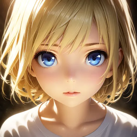 portrait, practical, blue eyes, blonde hair, mid-chest, 4k resolution, high quality cg, beautiful cg, soft light, octane renderi...