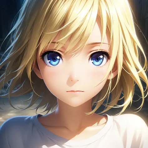 portrait, practical, blue eyes, blonde hair, mid-chest, 4k resolution, high quality cg, beautiful cg, soft light, octane renderi...