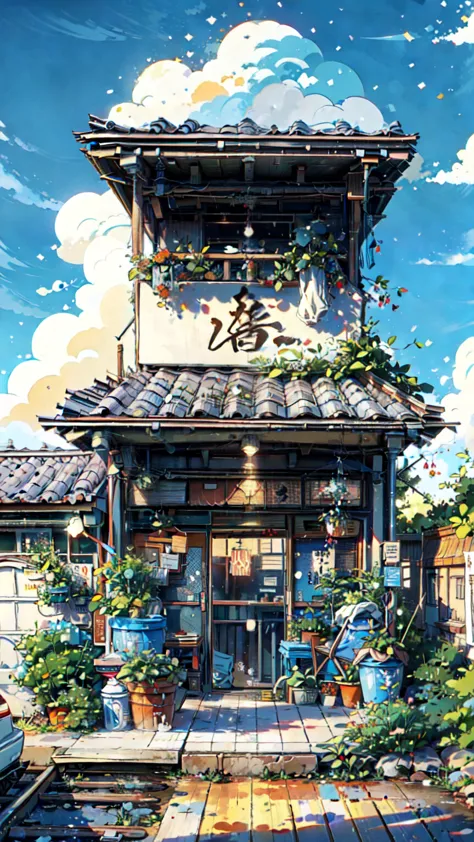 create a captivating anime-style scene set in a peaceful, semi-rural japanese old aged house at twilight, inspired by the style ...