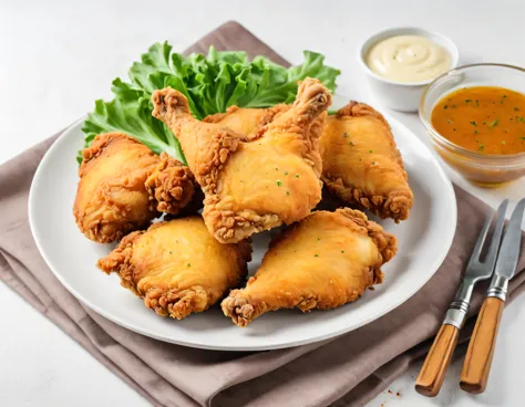 Fried chicken, crispy fried chicken thighs, isolated on white background