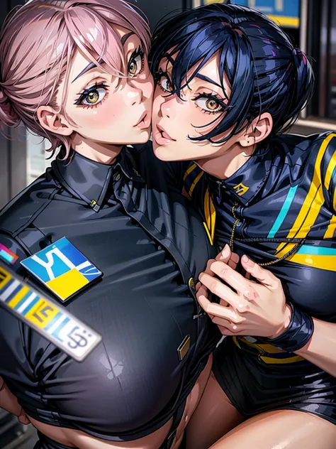 Two female police women having fun in the police office、lesbian mika、Greedy kiss、Yodare、tongue、Modest chest、((small breasts))