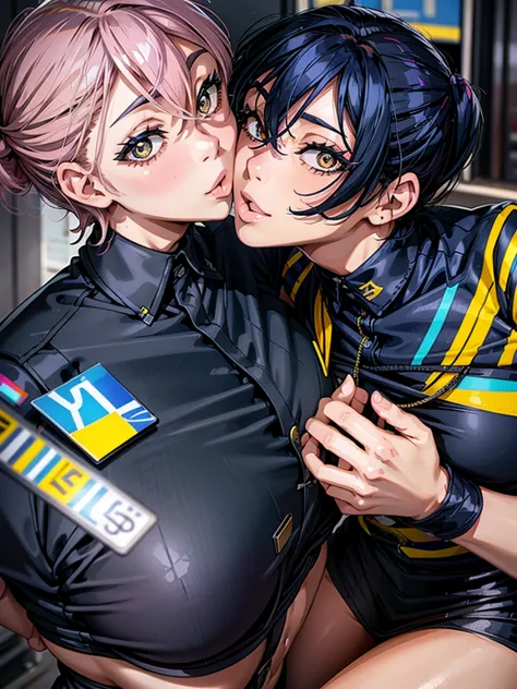 two female police women having fun in the police office、lesbian mika、greedy kiss、yodare、tongue、modest chest、((small breasts))