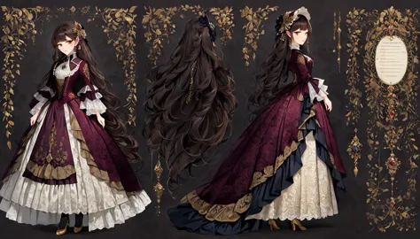 (masterpiece),(highest quality),highres, (extremely detailed) a detailed character sheet of a gorgeous pale aristocratic female ...