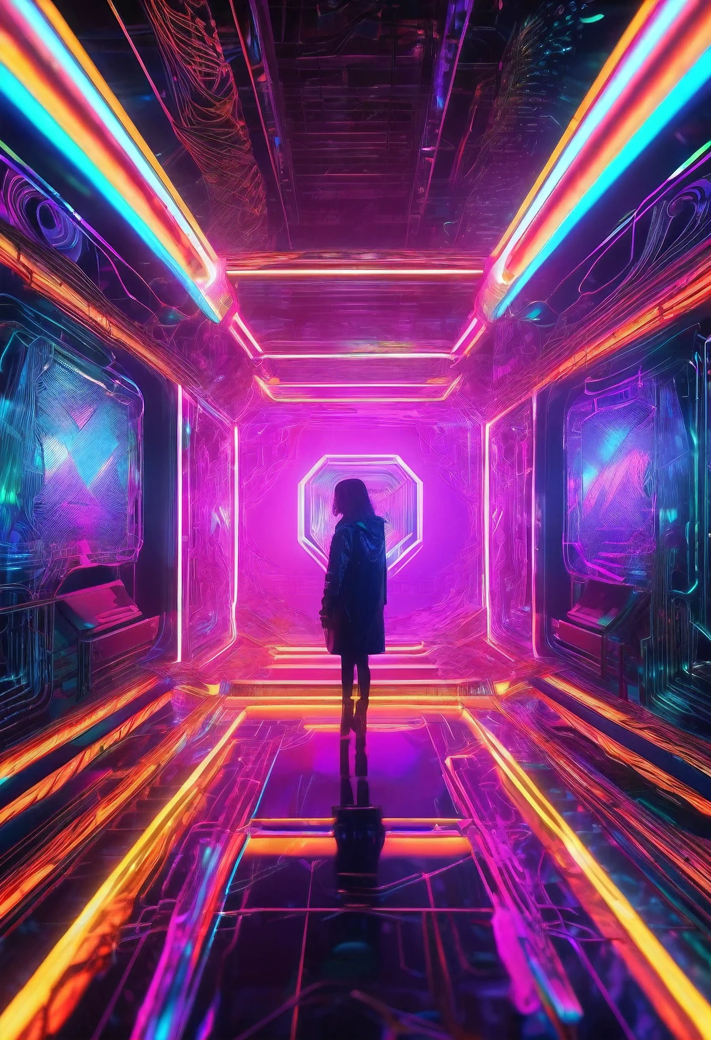 detailed digital art, intricate web design, holographic interface, neon lights, glowing circuit patterns, sleek technology, vibrant colors, cinematic lighting, dramatic atmosphere, masterpiece, photorealistic, 8k, high quality