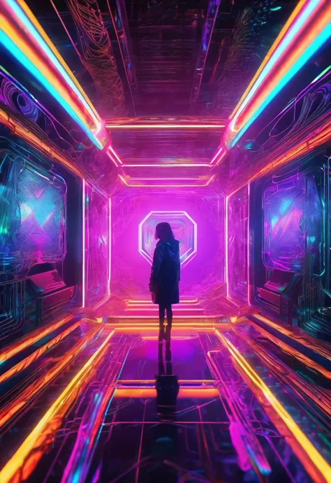 detailed digital art, intricate web design, holographic interface, neon lights, glowing circuit patterns, sleek technology, vibrant colors, cinematic lighting, dramatic atmosphere, masterpiece, photorealistic, 8k, high quality