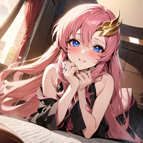 ((highest quality)), ((masterpiece)), (detailed), （perfect face）、the woman is lacus clyne, a blue-eyed, pink-haired girl with me...