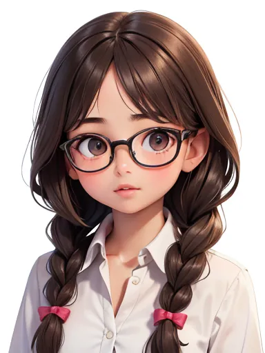 (high quality, breathtaking),(expressive eyes, perfect face) 1 adorable brown eyed girl with glasses with very small soft natura...