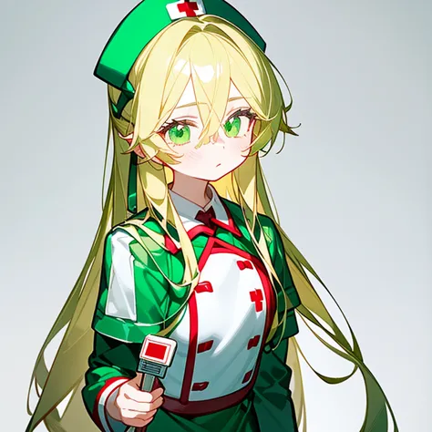 Nightingale, Silent Hill, a beautiful girl (nurse, nurse uniform, short stature,  and childish, long blonde hair, emerald green ...