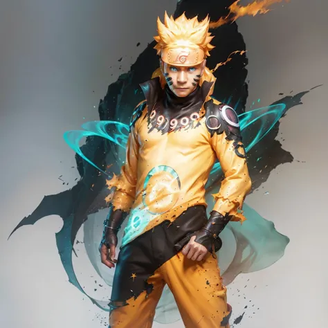 naruto uzumaki, like a specter of the past, emerges in haunting glory. his iconic orange jumpsuit now faded, tattered, and ether...